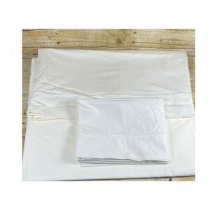 Charisma by Fieldcrest Supima Cotton Twin  Sheet  Ivory Swiss Dot 2pc Vintage